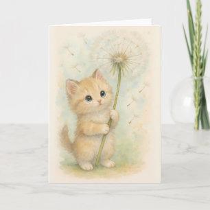 Adorable Kitten with Dandelion Vintage Style Blank Card