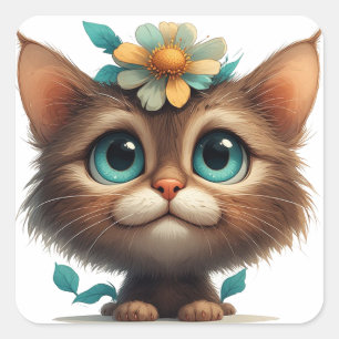 Adorable Kitten With Flowers💖 Square Sticker