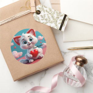 Adorable Kitten with Red Heart Thank you  Sticker