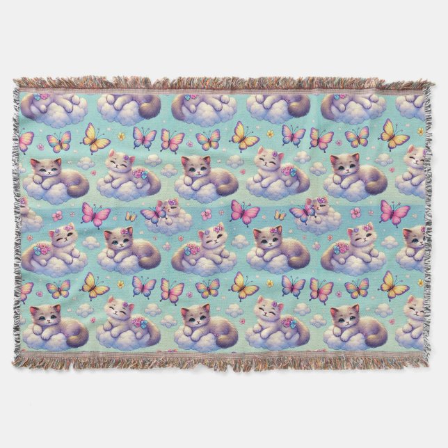 Adorable Kittens and Butterflies Throw Blanket (Front)