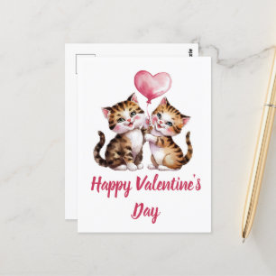 Adorable kittens and heart balloons Valentine Postcard