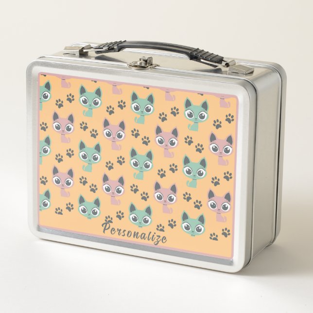 Adorable Kittens Big Eyes Personalised Metal Lunch Box (Front)