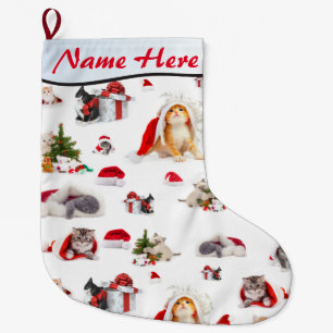 Adorable Kittens Christmas ADD YOUR NAME Large Christmas Stocking
