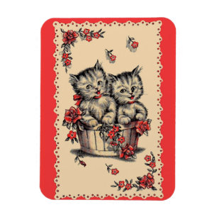 adorable kittens in a flower basket magnet