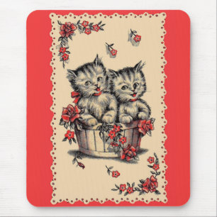 adorable kittens in a flower basket mouse mat