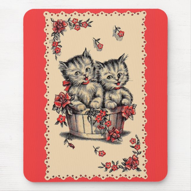 adorable kittens in a flower basket mouse mat (Front)