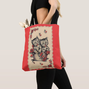 adorable kittens in a flower basket tote bag