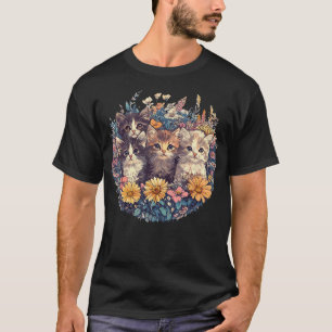 Adorable Kittens In Floral Meadow T-Shirt