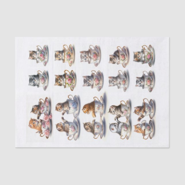 Adorable Kittens Sitting in Teacups Tissue Paper (Front)