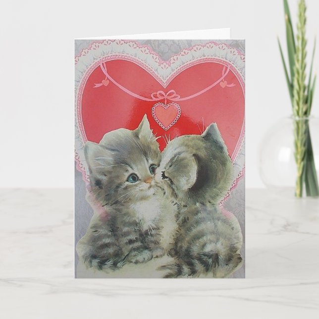 Adorable Kittens with Red Heart Valentine's Day Holiday Card (Front)