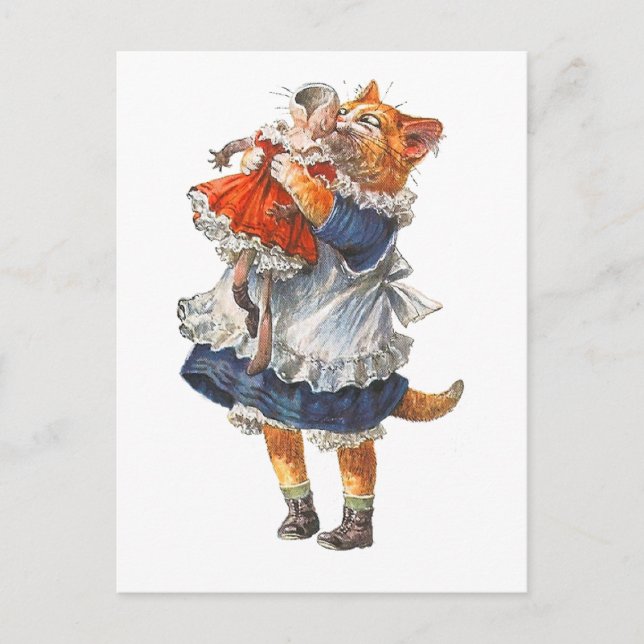 Adorable Kitty Cat Hugs Her Broken Doll. Postcard (Front)