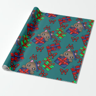 Adorable Kitty Cat in Parcel with Bowtie Presents Wrapping Paper