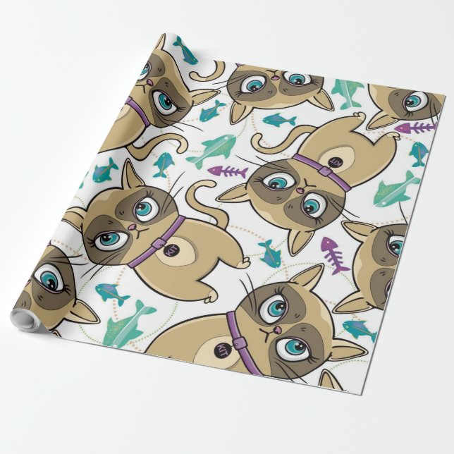 Adorable Kitty Cat Wrapping Paper (Unrolled)