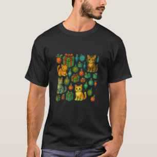 Adorable Kitty Cats Christmas Pattern with Festive T-Shirt