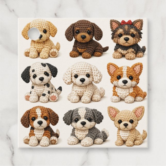 Adorable Knitted Puppies Favour Tags (Front)