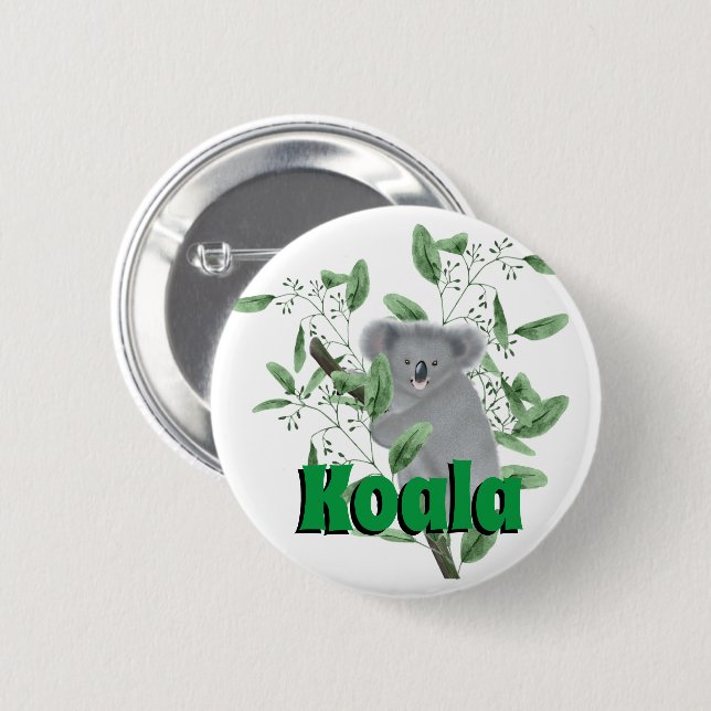 Adorable Koala Bear Climbing Eucalyptus Tree 6 Cm Round Badge (Front & Back)