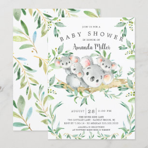 Adorable Koala BearTriplets Baby Shower Invitation