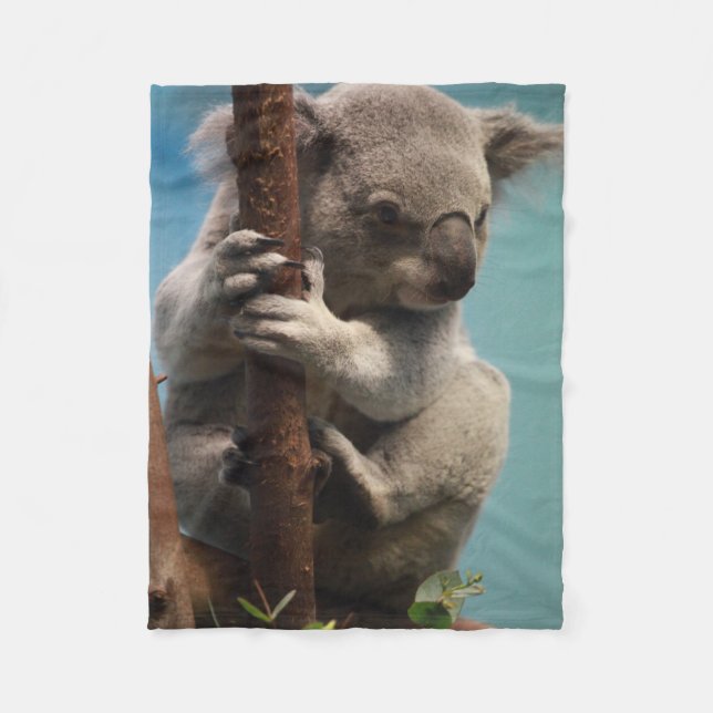 Adorable Koala Holding Onto Tree Fleece Blanket (Front)