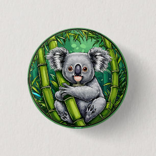 Adorable Koala Hugging Bamboo Stalk 3 Cm Round Badge
