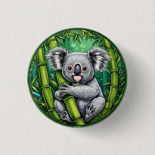 Adorable Koala Hugging Bamboo Stalk 3 Cm Round Badge (Front)