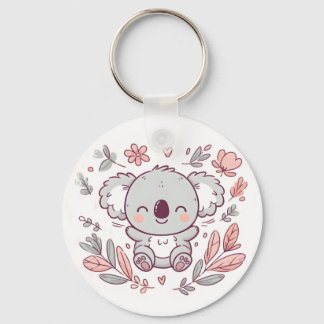 Adorable Koala Keychain with Floral Design