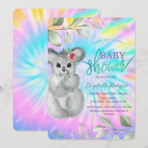 Adorable Koala Tie Dye Baby Shower Invitation