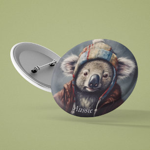 Adorable koala wearing cute hat cusomizable 7.5 cm round badge