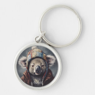 Adorable koala wearing cute hat cusomizable key ring