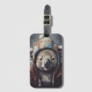 Adorable koala wearing cute hat cusomizable luggage tag