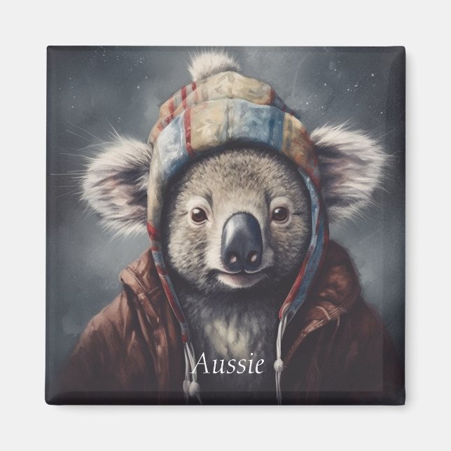 Adorable koala wearing cute hat cusomizable  magnet (Front)