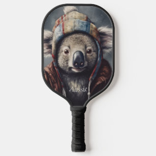 Adorable koala wearing cute hat cusomizable  pickleball paddle