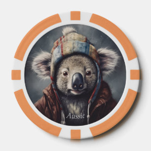 Adorable koala wearing cute hat cusomizable  poker chips