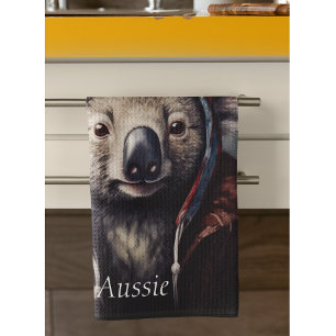 Adorable koala wearing cute hat cusomizable  tea towel