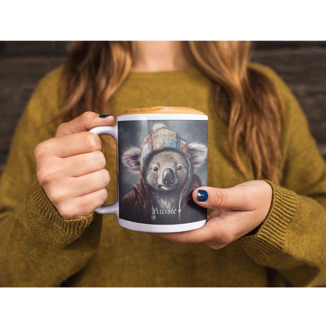 Adorable koala wearing cute hat cusomizable  Two-Tone coffee mug (Creator Uploaded)