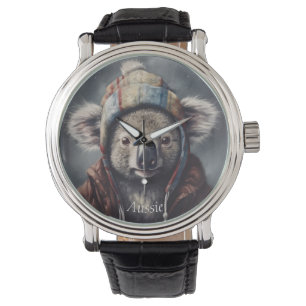 Adorable koala wearing cute hat cusomizable  watch