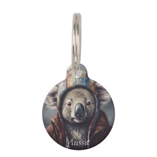 Adorable koala wearing cute hat customisable  pet tag