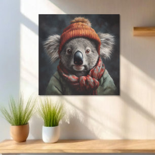 Adorable koala wearing cute orange hat poster