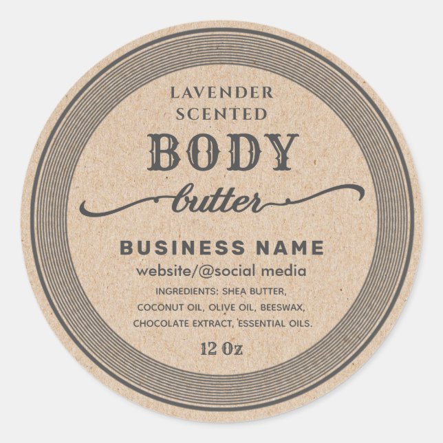 Adorable Kraft vintage script body butter label (Front)