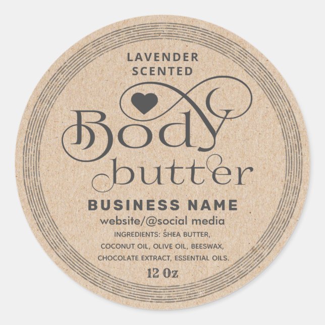 Adorable Kraft vintage script body butter label (Front)