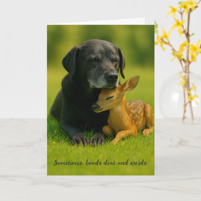 Adorable Lab Dog and Fawn Deer Encouragement Card (Yellow Flower)