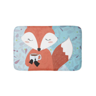 Adorable Lady Fox Leaf Background Bath Mat