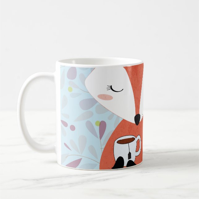 Adorable Lady Fox Leaf Background Coffee Mug (Left)