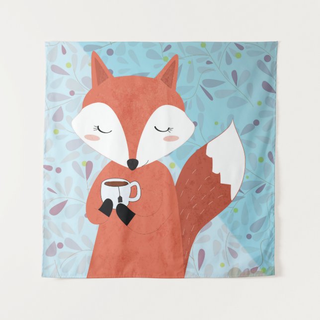 Adorable Lady Fox Leaf Background Tapestry (Front)