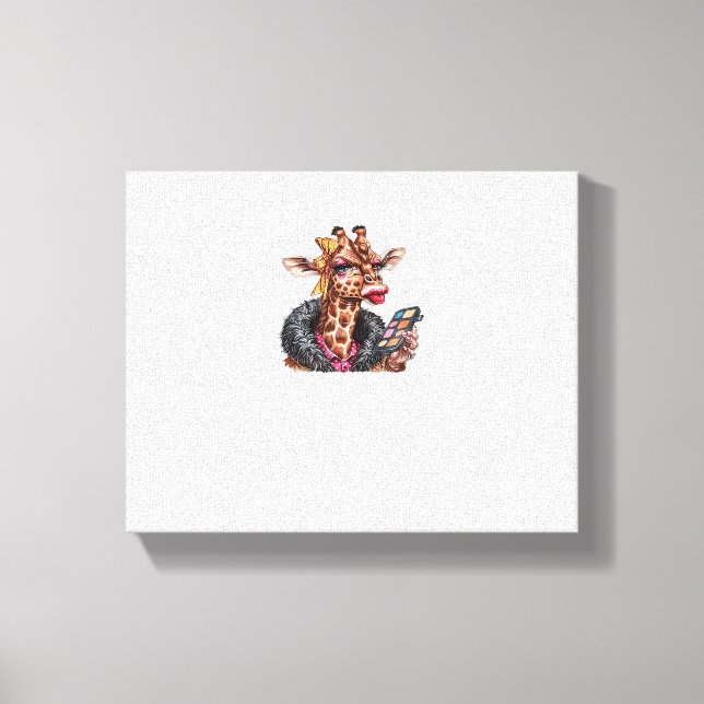 Adorable Lady Giraffe Applying Makeup With Big Eye Canvas Print (Front)