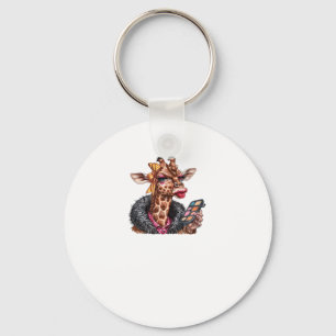 Adorable Lady Giraffe Applying Makeup With Big Eye Key Ring