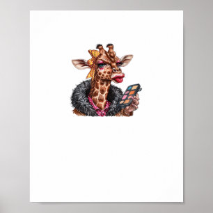 Adorable Lady Giraffe Applying Makeup With Big Eye Poster