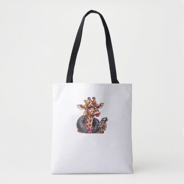 Adorable Lady Giraffe Applying Makeup With Big Eye Tote Bag (Front)