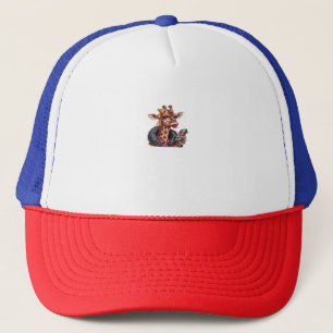 Adorable Lady Giraffe Applying Makeup With Big Eye Trucker Hat