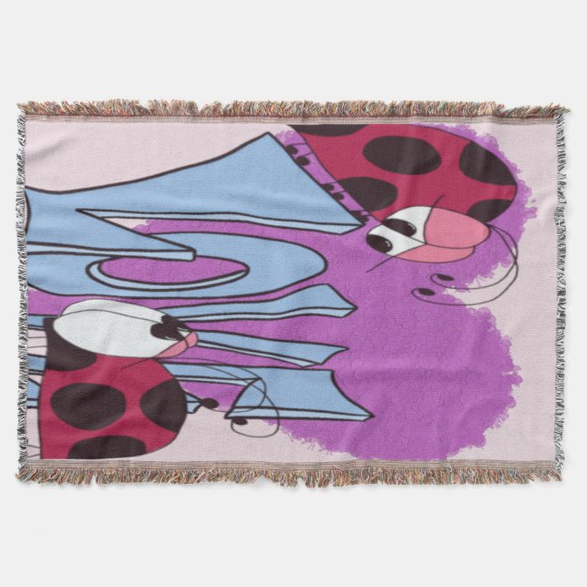 Adorable Ladybug Love Cartoon Throw Blanket (Front)