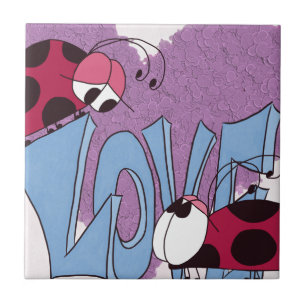 Adorable Ladybug Love Cartoon Tile